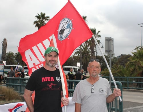 The MUA protested at Station Pier. Credit: David Sexton/DCN