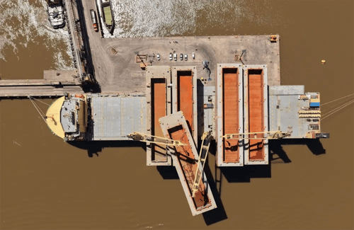 AAL Hamburg discharging barges in Uruguay overhead - AAL Shipping