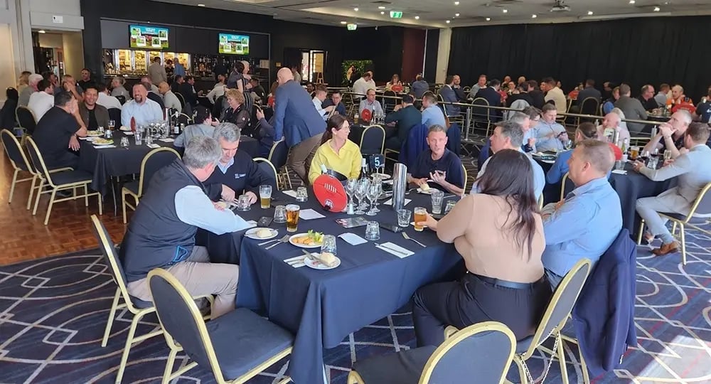 NC - bfs tables and crowd in background