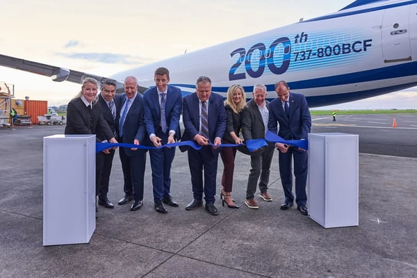 Texel Air Australasia Boeing 737-800BCF welcoming ceremony ribbon cutting