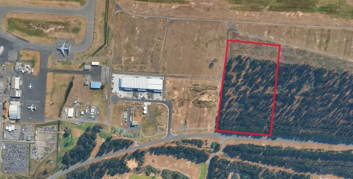 Aerial photo of the site of the multimillion-dollar parcel facility near Hobart Airport