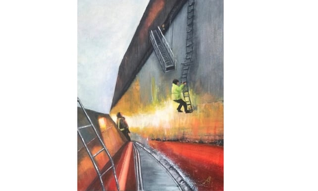 Antionette Inguanti, Men at Work, 2021 Acrylic on Canvas