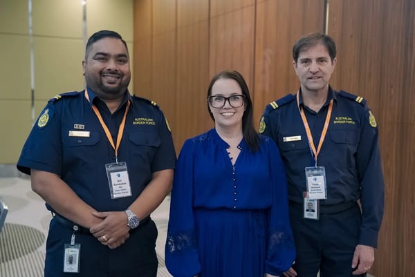 Jade Pearce with Border Force officers