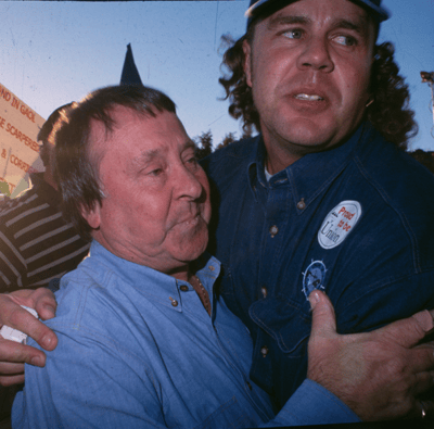 Jimmy Donovan and Sean Chaffer share a hug after a ruling by Justice Tony North. Image: MUA