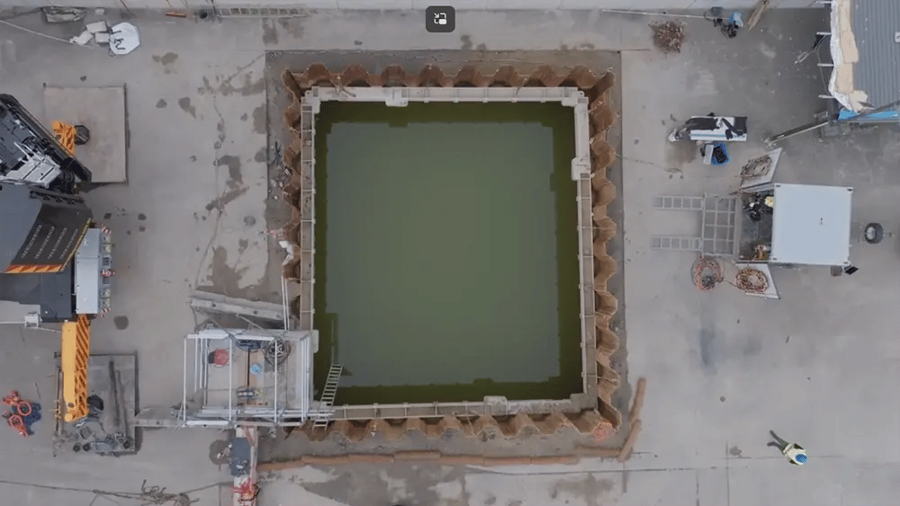 Aerial view of the seawater cooling pit at White Bay