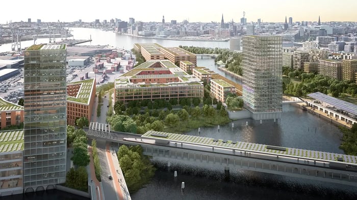 A visualisation of the new Grasbrook district in Hamburg_Copyright-Supplied moka-studio
