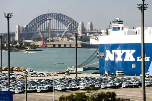 Cars unloaded at Glebe Island