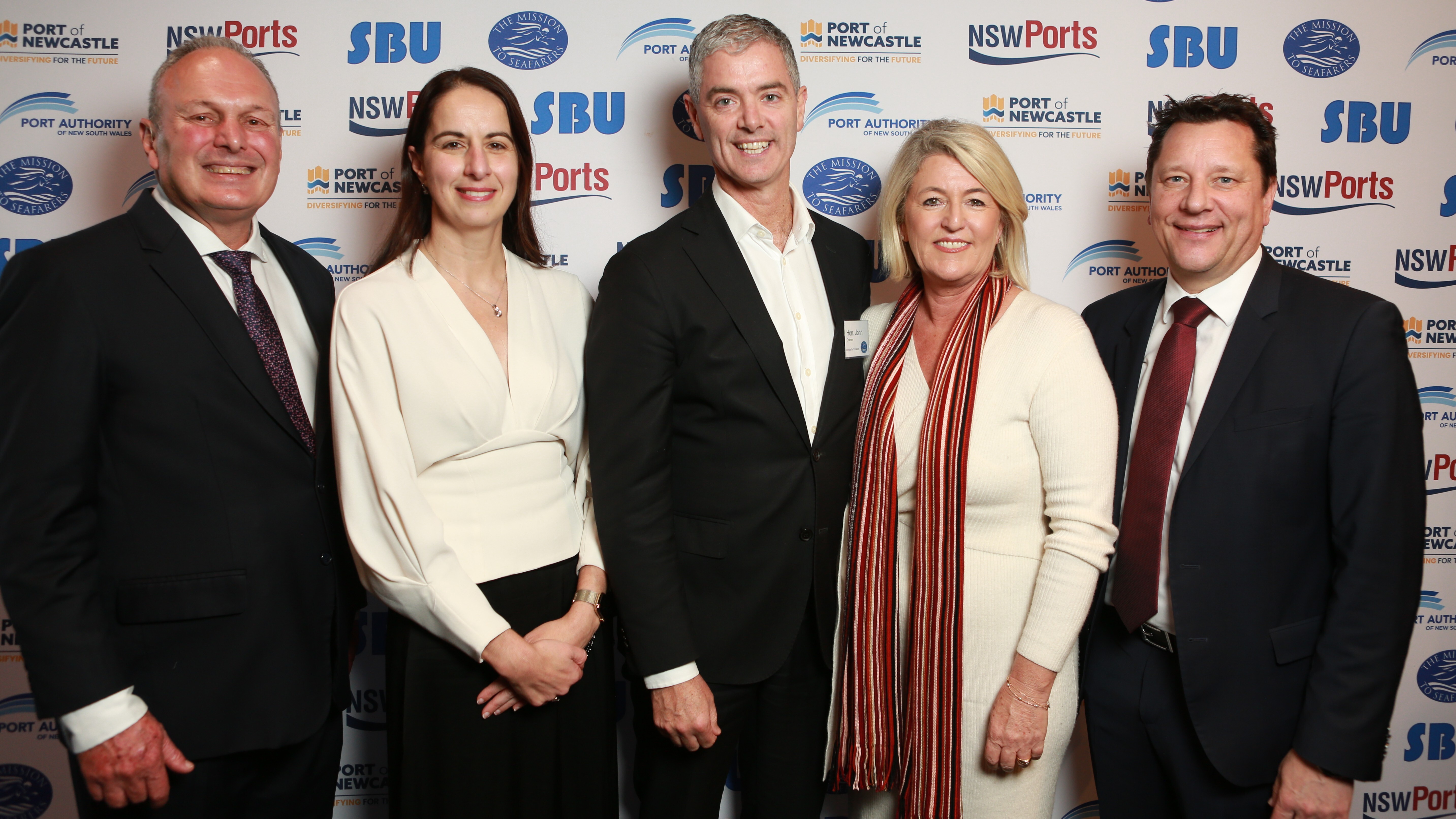 Flashback to the 2025 parliamentary lunch, MtS Sydney CEO Clayton Strong, NSW Ports CEO Marika Calfas, NSW transport minister John Graham, police minister Yasmin Catley and planning minister Paul Scully. Credit: Brendan Ridley, Cadence Media.