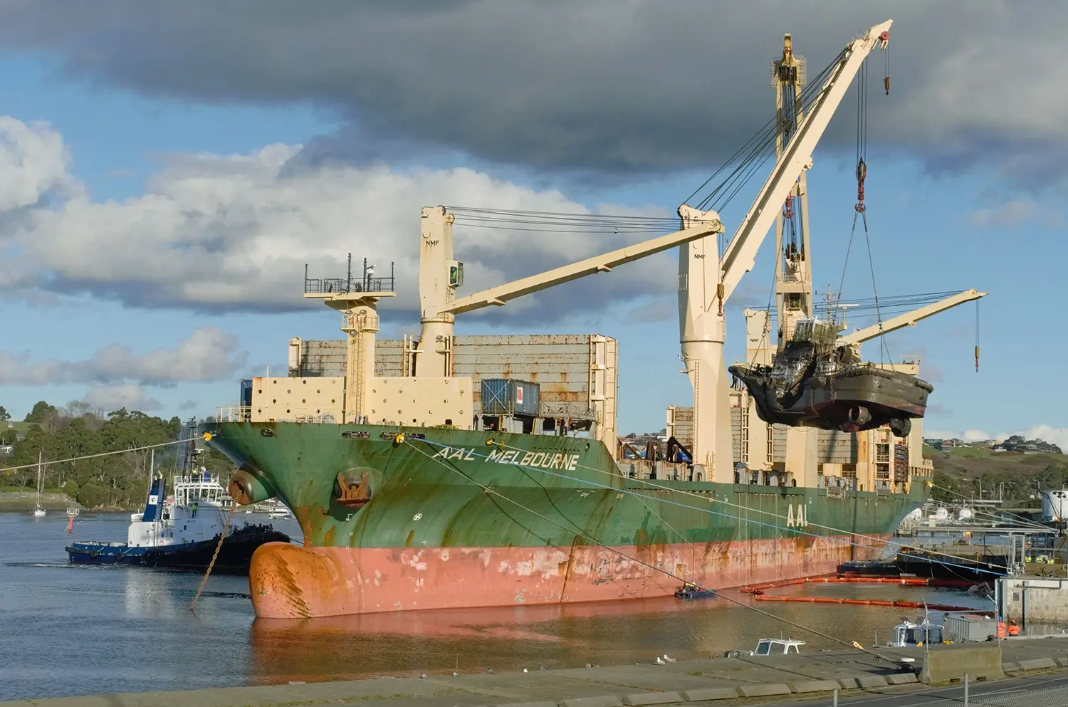 AAL Melbourne recovering the sunken tug York Cove at Devonport