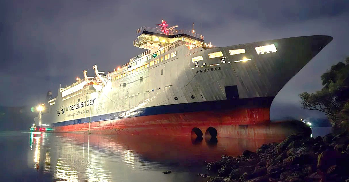 The Aratere pictured on the night of the incident. (c) Renee Horncastle via TAIC