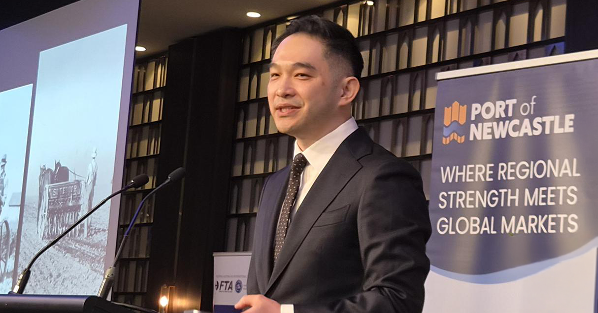 Clear.ai founder Anthony Wan speaking at the Australia & New Zealand Shipping & Logistics Conference. Image: David Sexton / DCN