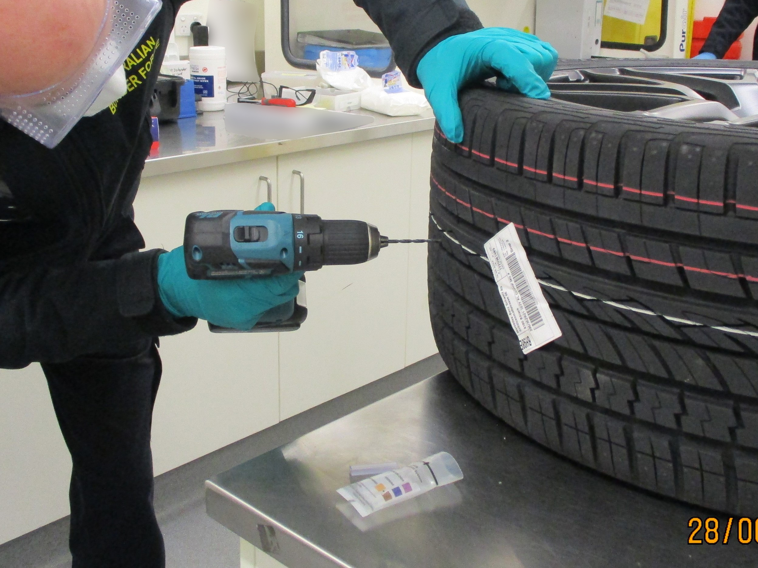 Car tyre cocaine import plot foiled