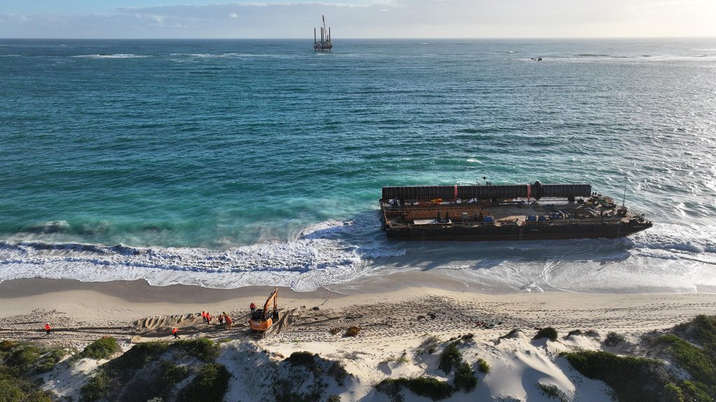 DeSal barge washed ashore in wild weather