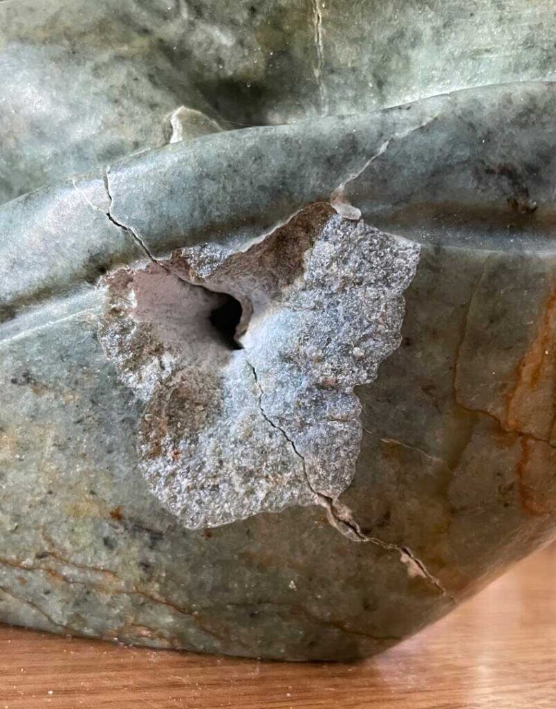 Drill damage on the carving