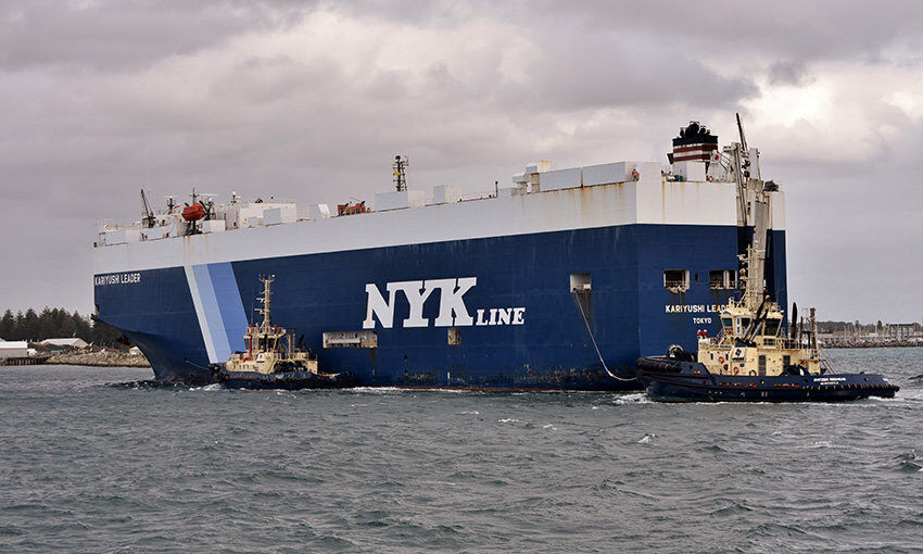 Car carrier loses steering in Bass Strait