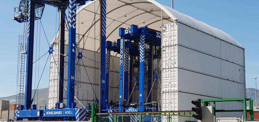 Port workshop assembled out of shipping containers