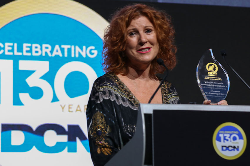 Jacqui McCombie accepting the 2021 Women in Shipping & Maritime Logistics Award