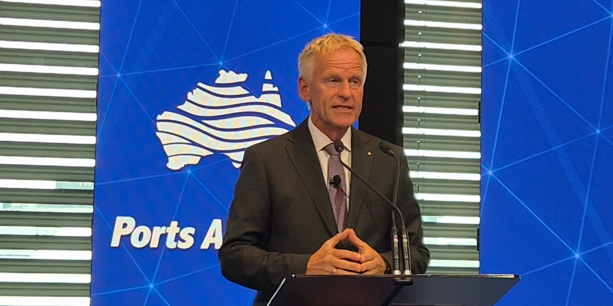 Jens Meier speaking at the Ports Australia Biennial Conference. Credit: David Sexton/DCN
