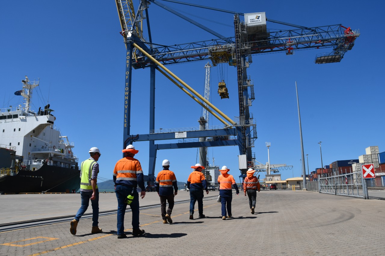 Checking out the Liebherr crane. Credit: Port of Townsville