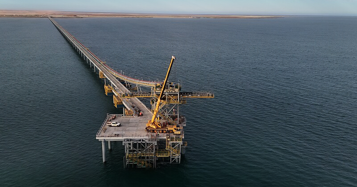 This 2.4 km long jetty was purpose built for the Mardie Project. Image: McConnell Dowell
