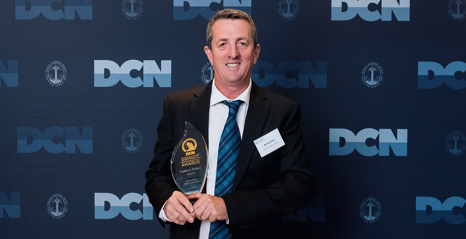 Marine Pilot Michael Kelly was recognised in 2025 for his commitment to making life easier for visiting seafarers. Image: andre&dominique