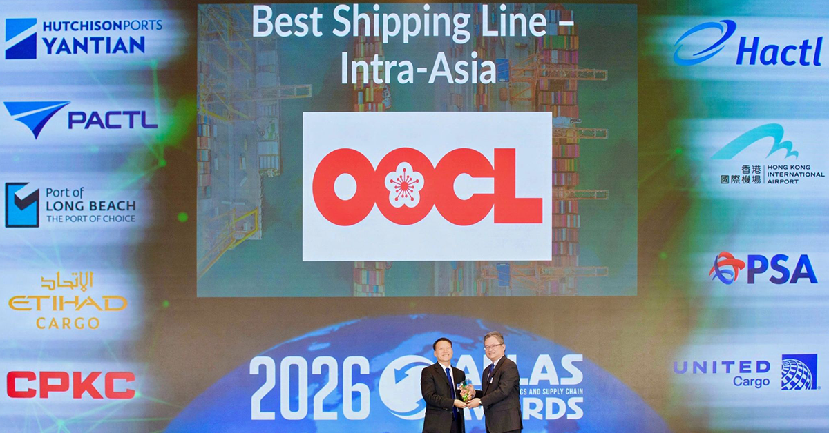 OOCL was named Best Shipping Line - Intra Asia for a third time at the recent AFLAS awards. Image: OOCL / LinkedIn.png