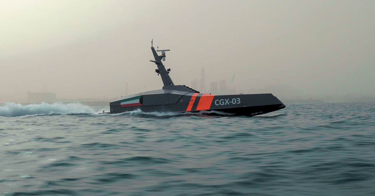 Ocean Infinity's NeedleFish uncrewed surface vessel was launched in 2025 at an official event with the Kuwaiti Coast Guard. Image: Supplied