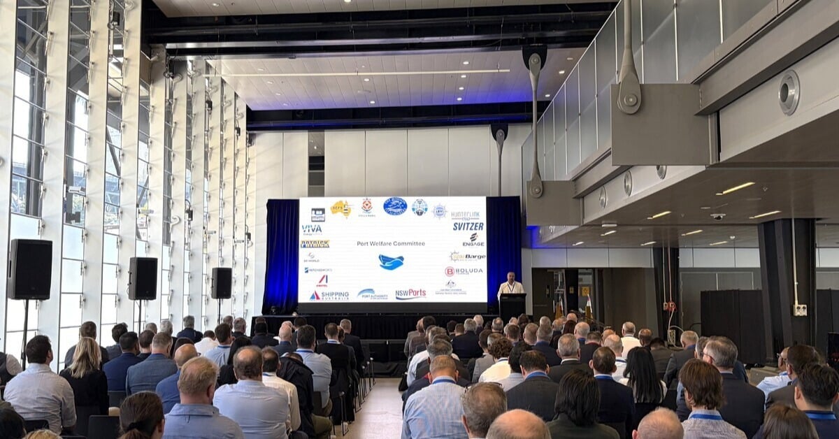 Port Authority of NSW Deputy Harbour Master Lawrie Corda presents at SEPOF 2026. Image: PANSW