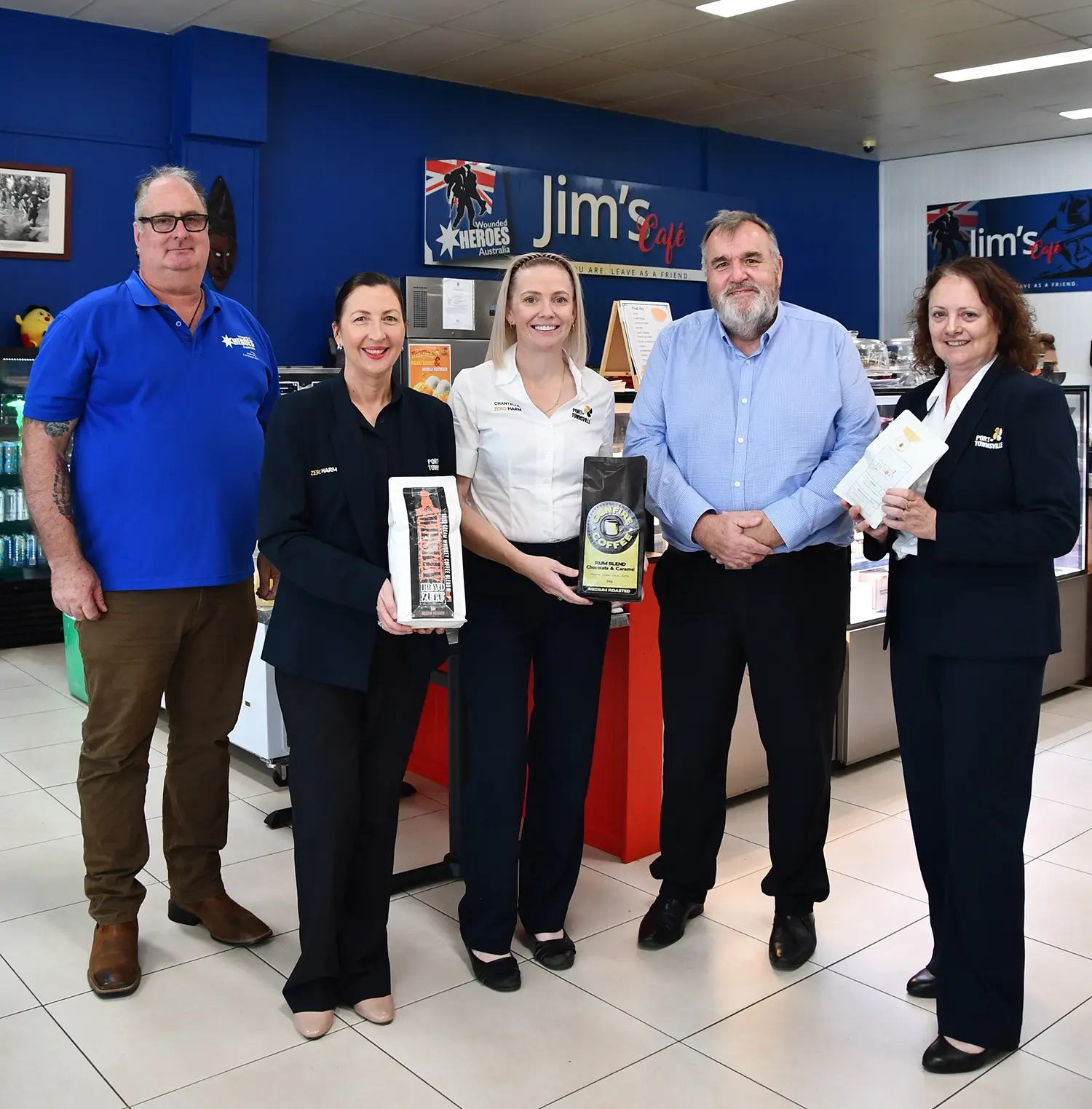 Wounded Heroes' Dave McHenry, Port of Townsville's Lisa James and Chantelle Daws, Wounded Heroes Australia president Martin Shaw and Port of Townsville's Nicole Boxsell