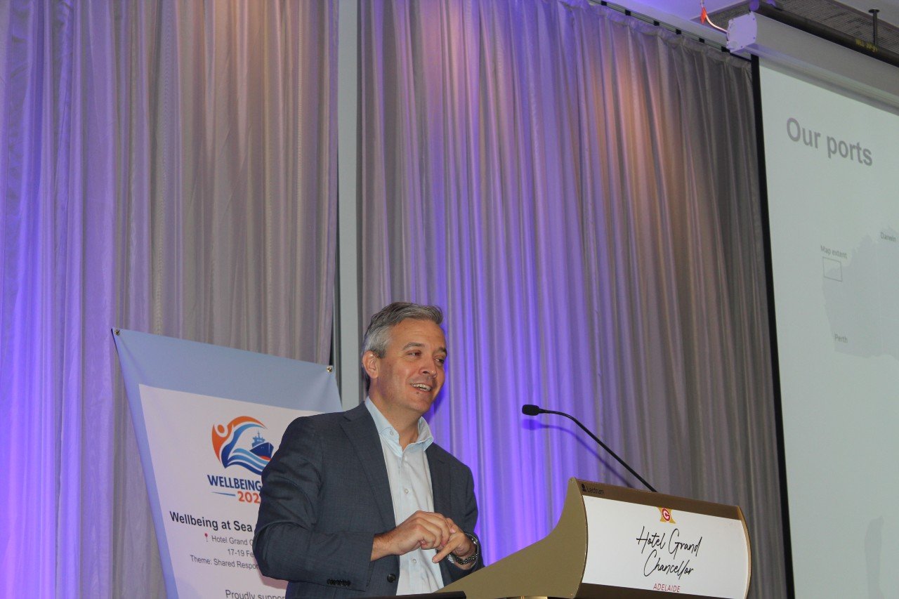 Sam McSkimming speaks in Adelaide. Credit: David Sexton/DCN