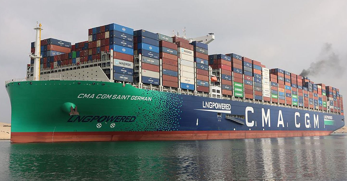 Suez Canal recently witnessed the first transit of the mega container ship CMA CGM Saint Germain. Image: Suez Canal Authority / LinkedIn