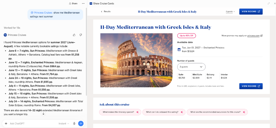 ChatGPT Princess Cruises app screenshot