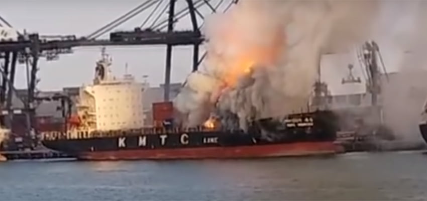 VIDEO: Spectacular blaze recorded on ship in Thailand