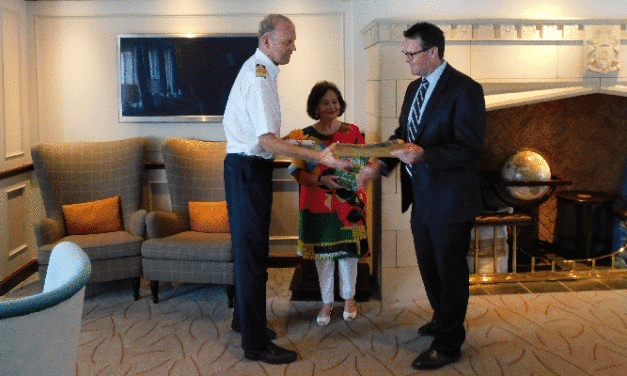 Plaque ceremony on board Caledonia Sky Cruise Ship