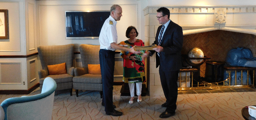 Plaque ceremony on board Caledonia Sky Cruise Ship