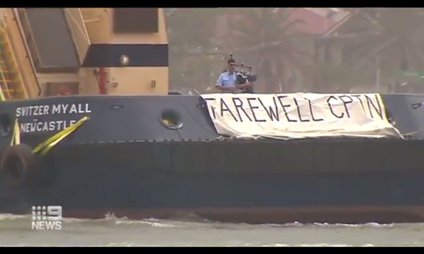 Bagpipes and twirling tugs, a grand retirement send-off (with video)