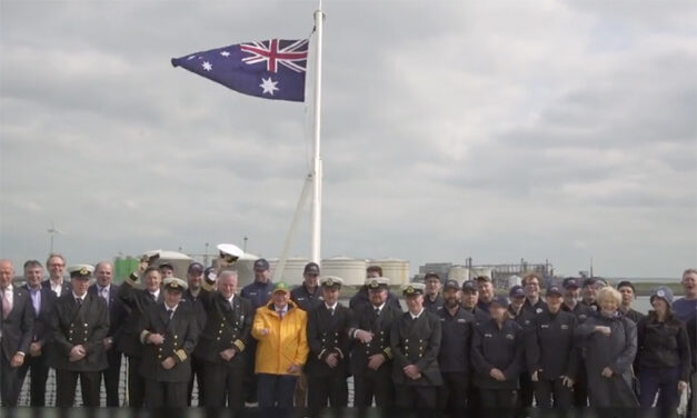 Australian flag flies on RSV Nuyina
