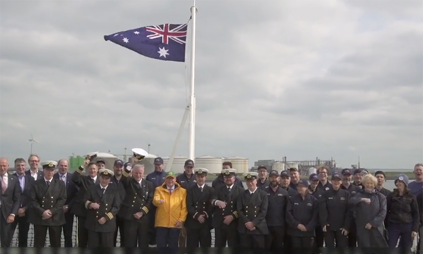 Australian flag flies on RSV Nuyina