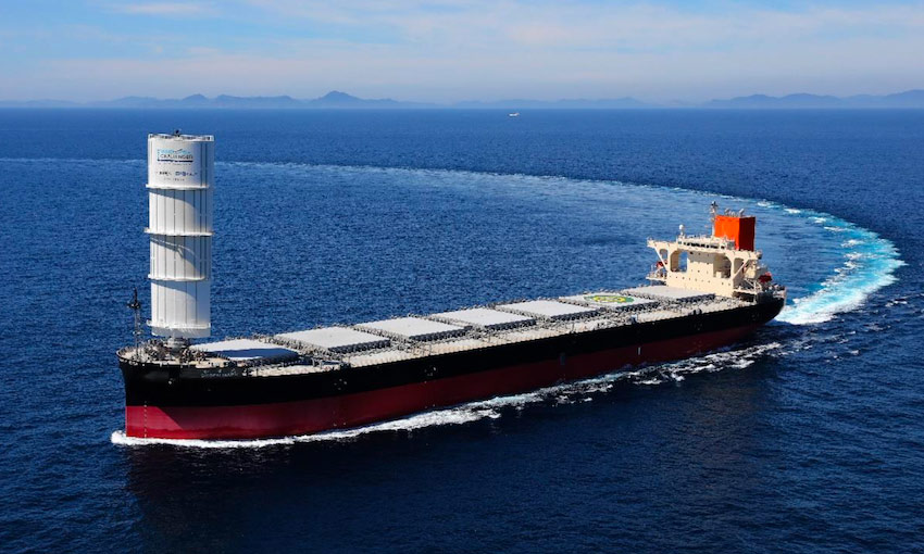 World’s first bulk carrier fitted with hard sail bound for Australia