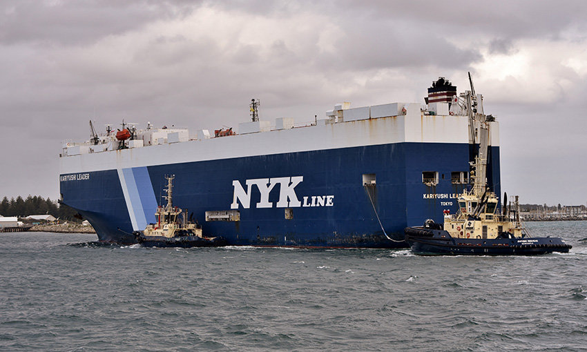 Car carrier loses steering in Bass Strait