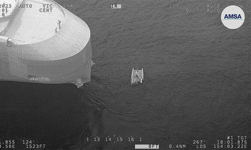 Ro-ro rescues boaties in shark-damaged catamaran